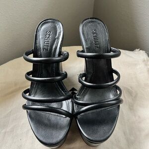 Schutz Black Strappy Wedge Sandal for Women